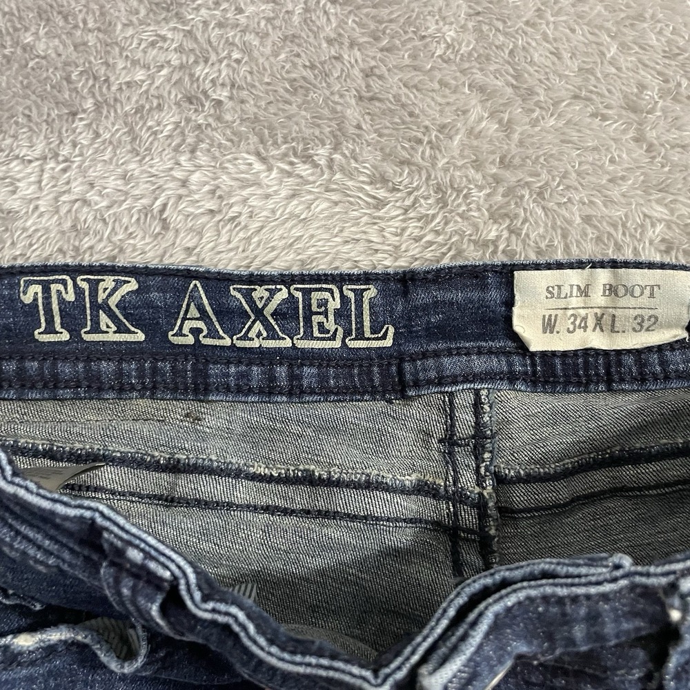 TK Axel‎ Jeans Mens 34x32 Slim Boot Cut Blue Denim Dark Wash Mid Rise Stretch - Picture 2 of 8